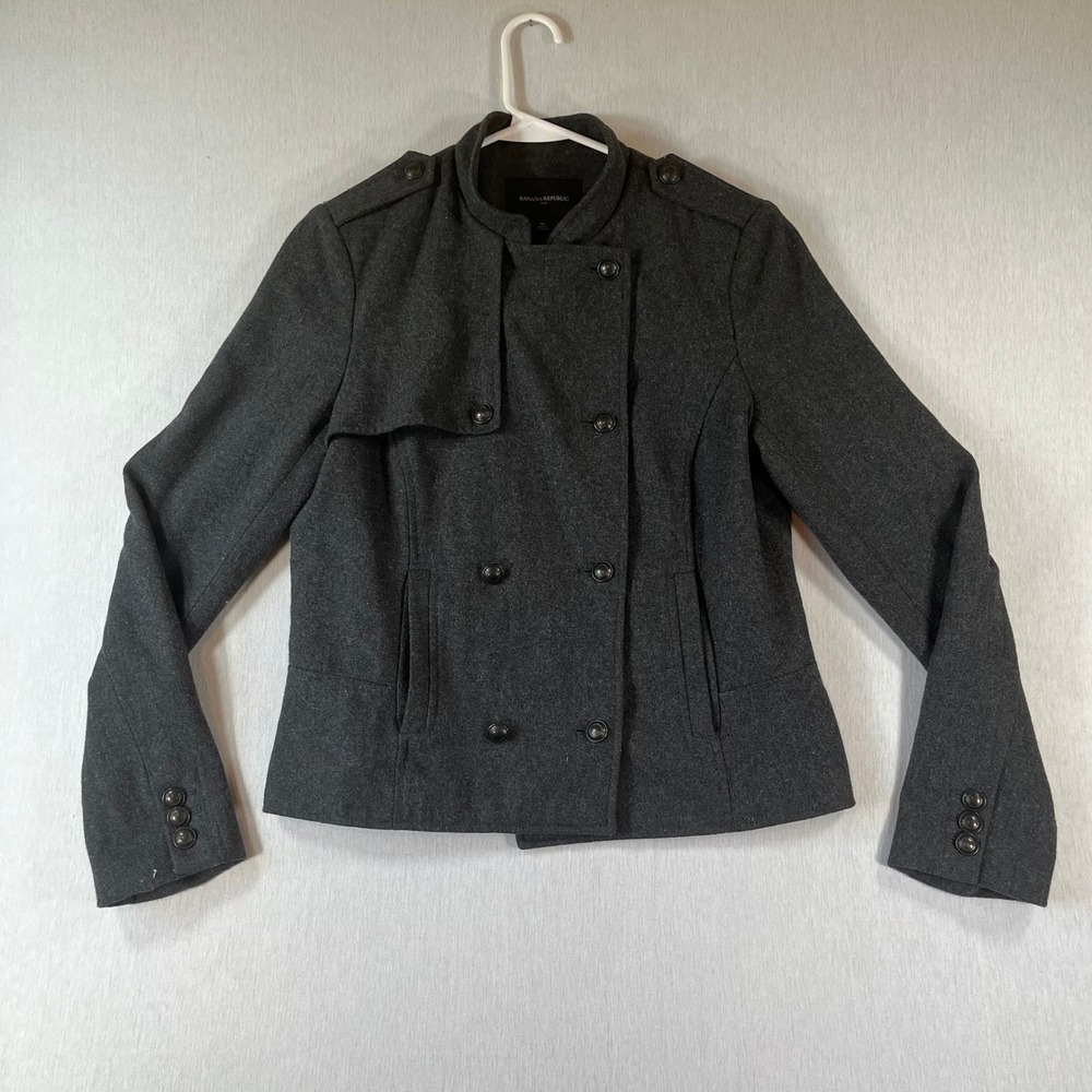 Banana Republic Jacket Womens 10 Wool Blend Military Blazer Shoulder Strap